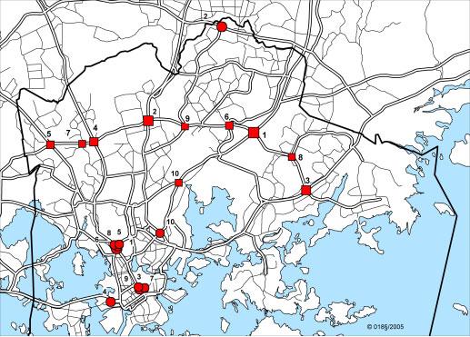 Mannerheimintie Mechelininkatu Nordenskiöldinkatu Mannerheimintie Teollisuuskatu Sturenkatu Sörnäisten rantatie Liikennepaikat IND Trafikplatser