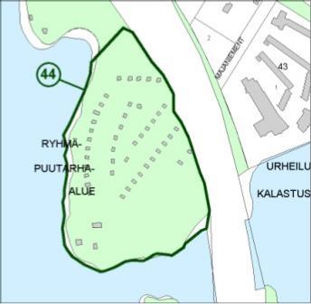 Alueelle laaditaan rakentamistapaohjeet. 44.MAJANIEMEN RYHMÄPUUTARHA Kuvaus: n vanhaa ryhmäpuutarha-aluetta, jota kutsuttiin siirtolapuutarhaksi. Majaniemeä suunniteltiin vuosina 1947-1950.