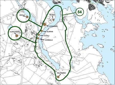 sijassa metsäiseen maastoon ja kylänraitin varteen. Kylälle on laadittu maankäyttöselvitys. h i j 54.