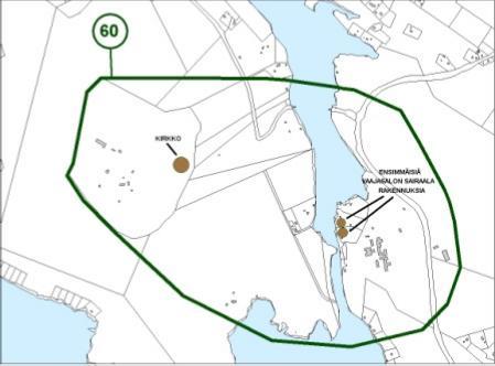 60.KORTEJOKI VAAJASALO Kuvaus: Järvimaisema lähialueineen, jossa keskeisen osan muodostavat mantereen puolella Kortejoella, viljelysmaiseman keskellä, sijaitsevat nykyiset sairaala Neuronin