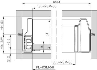 NOVA PRO CLASSIC Sisälaatikon etusarja H90 soveltuu 90mm laatikolle sama väri kuin laatikon sivussa 16mm runkopaksuudelle runkokiskon kiinnityspaikka on vakio käyttö korkean etusarjan tai