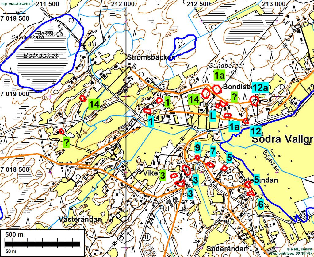 6 Vuoden 1828 jakokarttaan ja vastaavaan jakokirjaan on merkitty Södra Vallgrundiin seuraavat talot: Ströms (1 ja 1a), Wästergård (3), Back (5), Östergård (6), Gammelgård (7), Stolpe (9), Nybonde (12