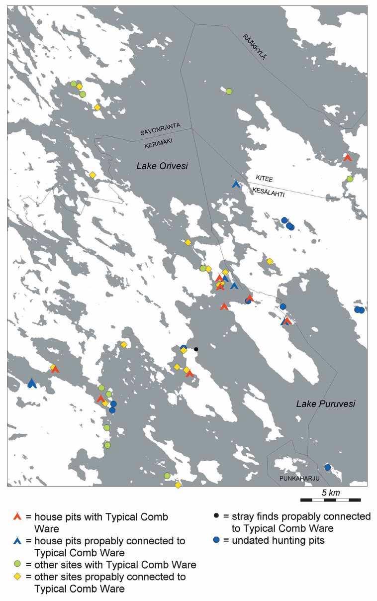 Fig. 2. Occupation sites during Time Horizon 2 (Typical Comb Ware). The water level has been lifted to correspond to the situation at c.