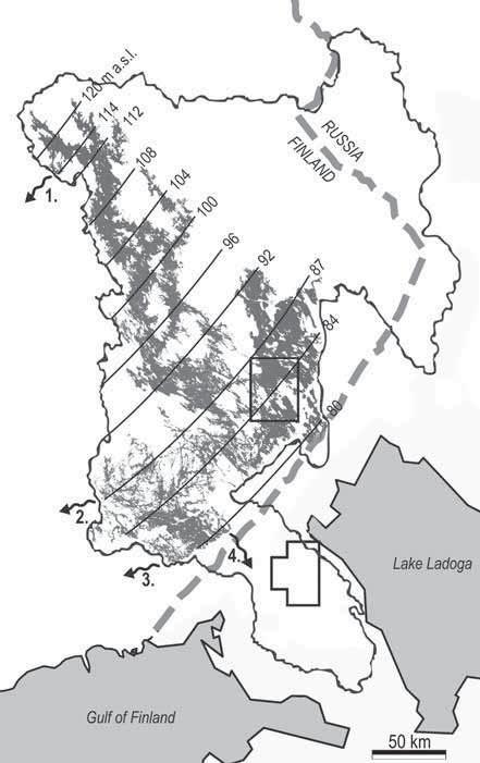 Fig. 2. The River Vuoksi catchment and the highest shoreline of Ancient Lake Saimaa. The Kerimäki case study area is marked with a square.