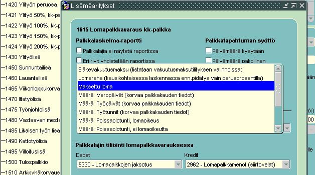 Kunkin kuukauden lomakertymärivin vasemmassa reunassa on info-näppäin, jota painamalla voi tarkistaa miten ohjelma on laskenut lomaoikeuden.