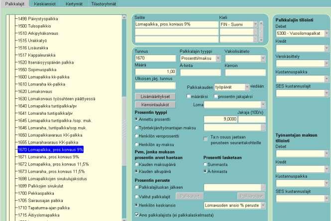 Kopioidaan tarvittaessa tuntipalkkojen lomapalkka- palkkalaji lomarahaksi ja laitetaan joko kertoimeksi 0,5 tai prosentiksi 50 ja sopimuksen mukainen tp vastaavasti.