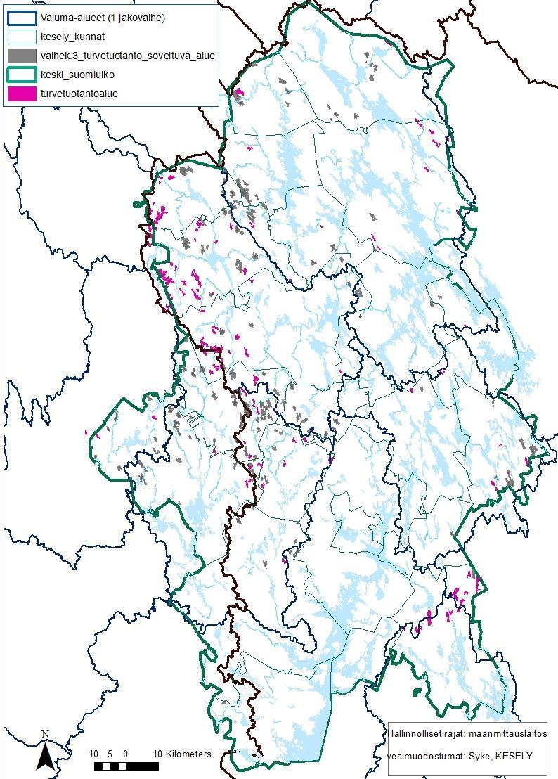 1800 1600 1400 1200 1000 800 600 400 200 0 Keski-Suomen vaihekaava 3, Turvetuotantoon soveltuva alue tu, tu1, ala 7145 ha Selvitysalueen ala 17 284 ha 14.6 14.4 Alueiden pinta-ala (ha) reiteittäin 35.