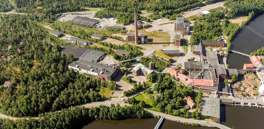 Kuva 4. Suunnittelualue vuodelta 2014 peräisin olevassa viistoilmakuvassa. Kuva 5. Näkymä Kymintehtaan entisen tehdasalueen keskeisimmälle alueelle.