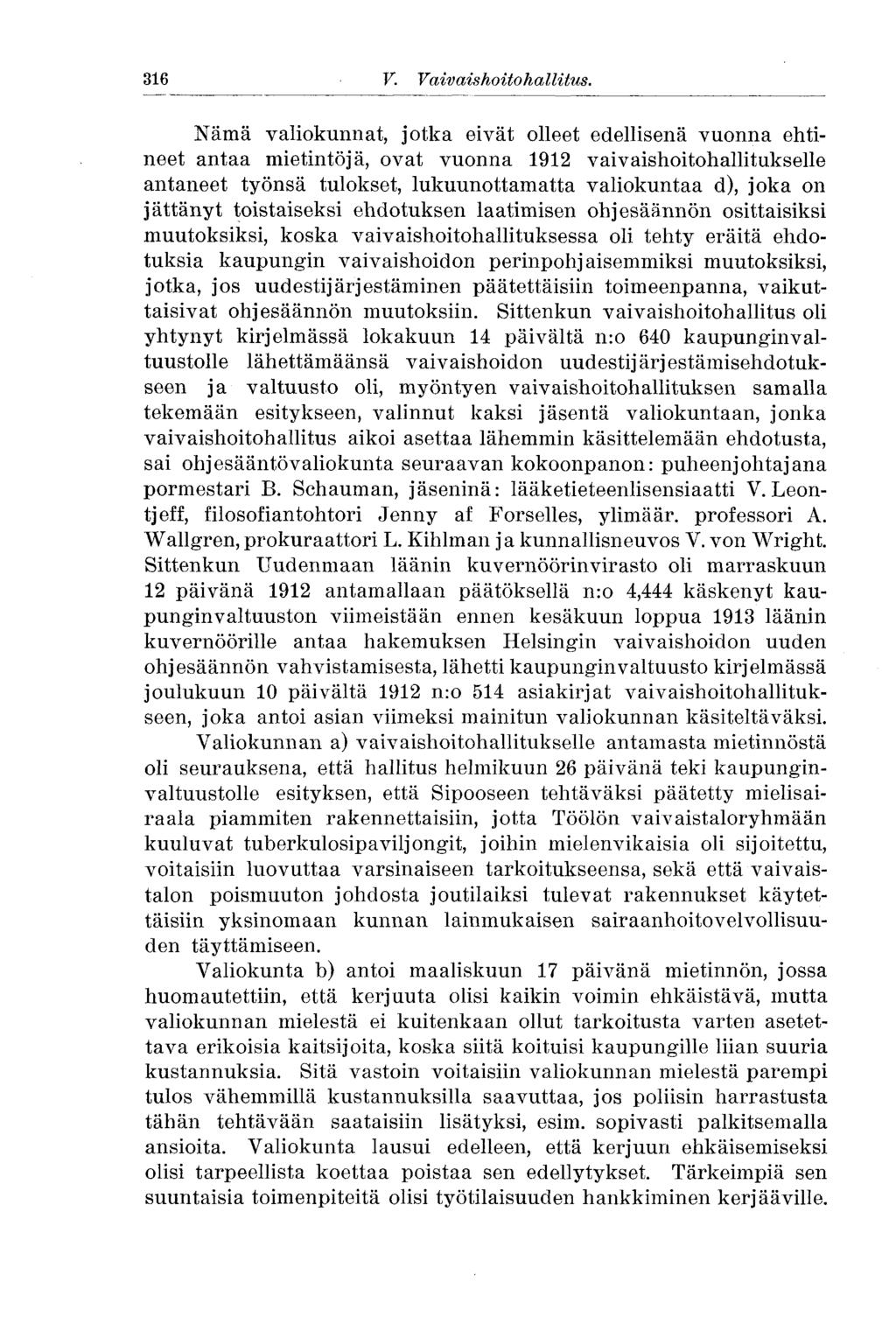 316 V. Vaivaishoito hallitus.