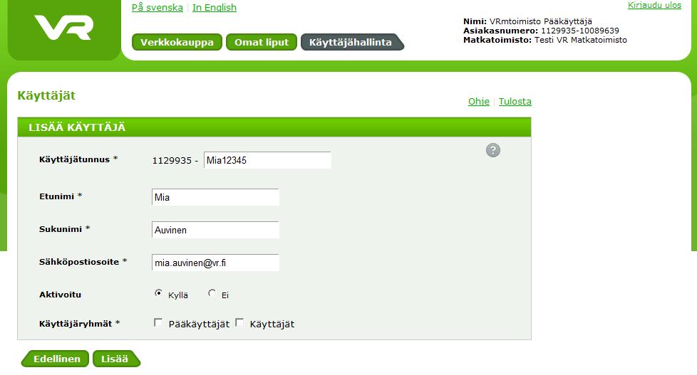 Lisää käyttäjä