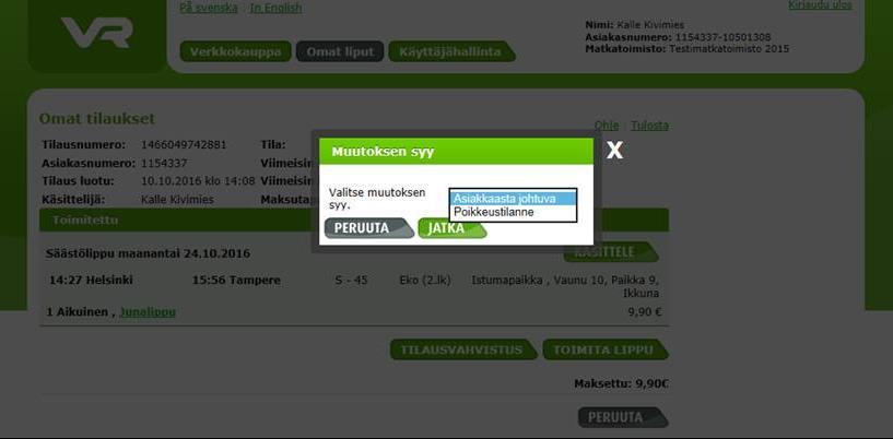 Valitse muutoksen syy