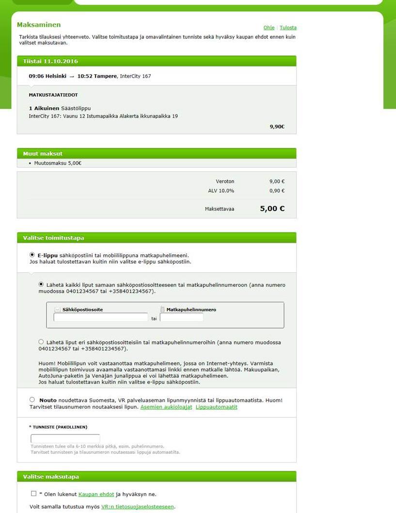 Valitse toimitustapa, tunniste,