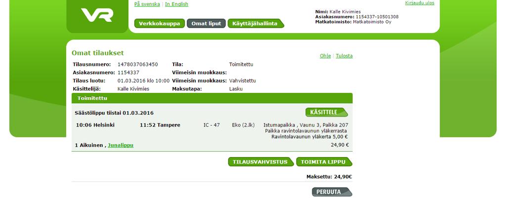 Tilausnäkymä