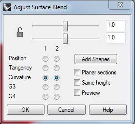 kuin mistä klikkasit äsken, paina Enter 4. Nyt tulee esiin Adjust Surface Blend -ikkuna 5.