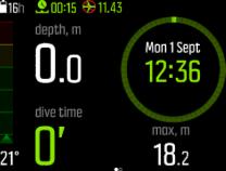 Suunto EON Core herää, kun se liitetään tietokoneeseen/laturiin, kun painiketta painetaan, tai kun vesikosketin kastuu. 3.29.