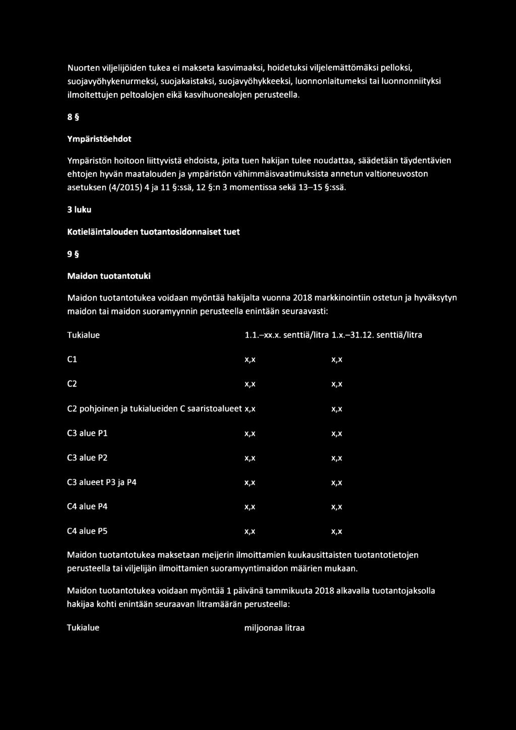 8 Ympäristöehdot Ympäristön hoitoon liittyvistä ehdoista, joita tuen hakijan tulee noudattaa, säädetään täydentävien ehtojen hyvän maatalouden ja ympäristön vähimmäisvaatimuksista annetun