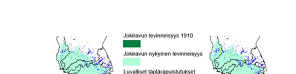 12 2.2 Jokirapu ja täplärapu Suomessa 2.2.1 Rapujen levinneisyys Jokirapu oli jääkauden jälkeisenä aikana asettunut vain Etelä-Suomeen.
