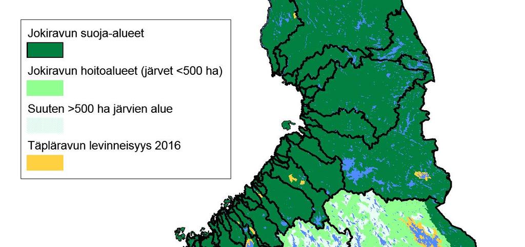 34 ohjeistus täpläravun leviämisen rajoittamiseksi. Tämä lähestymistapa sitouttaa paikalliset toimijat aiempaa paremmin jokirapukantojen elvyttämiseen ja täplärapukantojen hallintaan. Kuva 7.