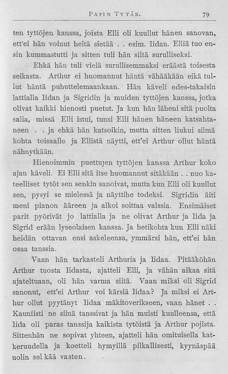 nuo Patin Tv tär 79 ten tyttöjen kanssa, joista Elli oli kuullut hänen sanovan, ettei hän voinut heitä sietää esim lidan Elliä tuo ensin kummastutti ja sitten tuli hän siitä surulliseksi Ehkä hän