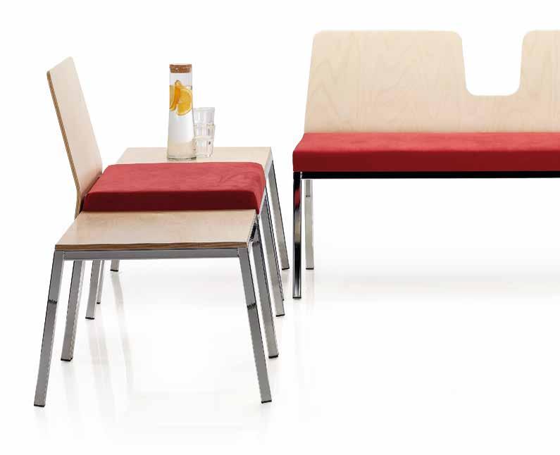 Trädelar i björk, bok eller betsad bok. Lobby furniture materials: base chrome or painted grey. Wooden parts birch, beech or stained beech.