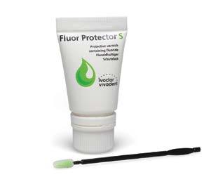 Fluorivalmisteet Profylaksia Fluor Protector S lakka IVOCLAR VIVADENT Kirkas, nopeasti kuivuva geelilakka. Sisältää 0,1 % fluoria.