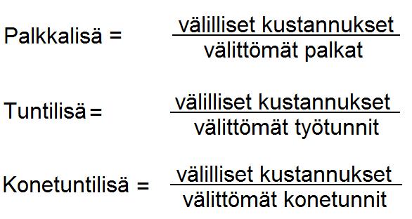 17 Kuvio 7. Valmistuskustannuslisien laskeminen. (Suomala ym. 2011, 206.