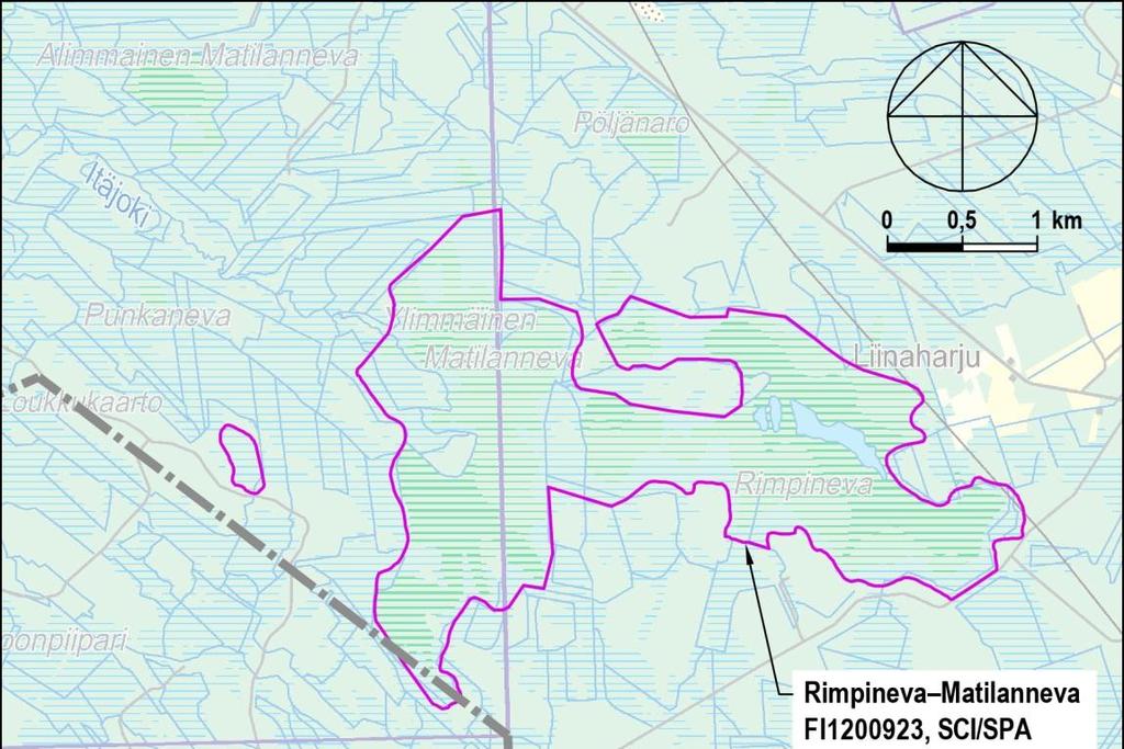 2 16UEC146 Kuva 2. Rimpineva-Matilanneva -Natura-alueen tarkempi sijainti Piiparinmäki- Lammaslamminkankaan hankealueen koillisosassa.