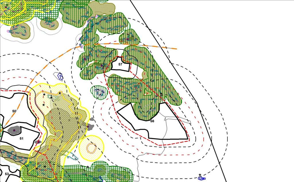 taajamat, keltainen = maisema-alueet, violetit viiva-, alue- ja kohdemerkinnät = maakuntakaavan merkinnät, sininen = pohjavesialueet, vihreä