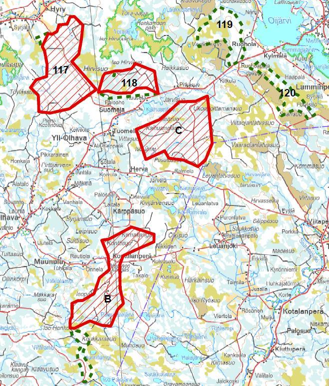 42 Kaavaehdotus Manneralueen tuulivoimaselvitys Vaikutusten arviointi Aluekokonaisuus sijoittuu suovaltaiselle, harvaanasutulle alueelle.