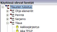 g) lisätä objekteja joiden tieto tulee suoraan laskulle syötetystä tiedosta valitsemalla oikea kenttä ikkunasta Käytössä olevat kentät: Jos saat asiakaspalvelulta vinkin kentästä objektitunnuksen