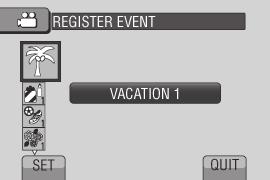 löytää toiston aikana. Valmistelu: Valitse!-tila. Valitse tallennustila. 1 Kosketa MENU. 2 Valitse [REGISTER EVENT].