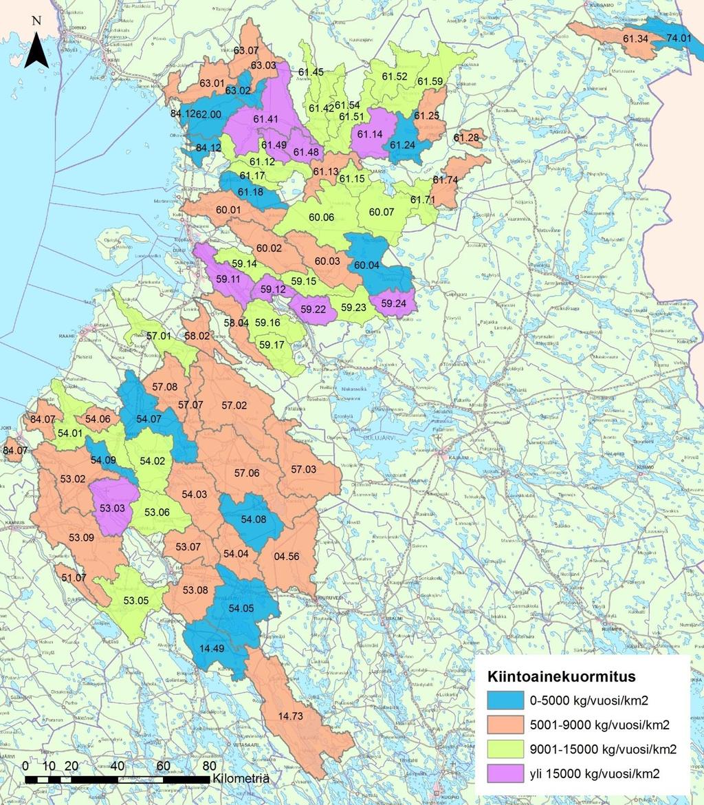 Kuva 65 Tarkasteltujen valuma-alueiden nykyinen