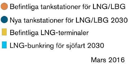 Voimakkaimman kasvuskenaarion mukaan Ruotsissa voisi olla 24 000 kaasukäyttöistä kuorma-autoa vuonna 2030, mikä tarkoittaisi noin 60 LNG:n/LBG:n tankkausasemaa.
