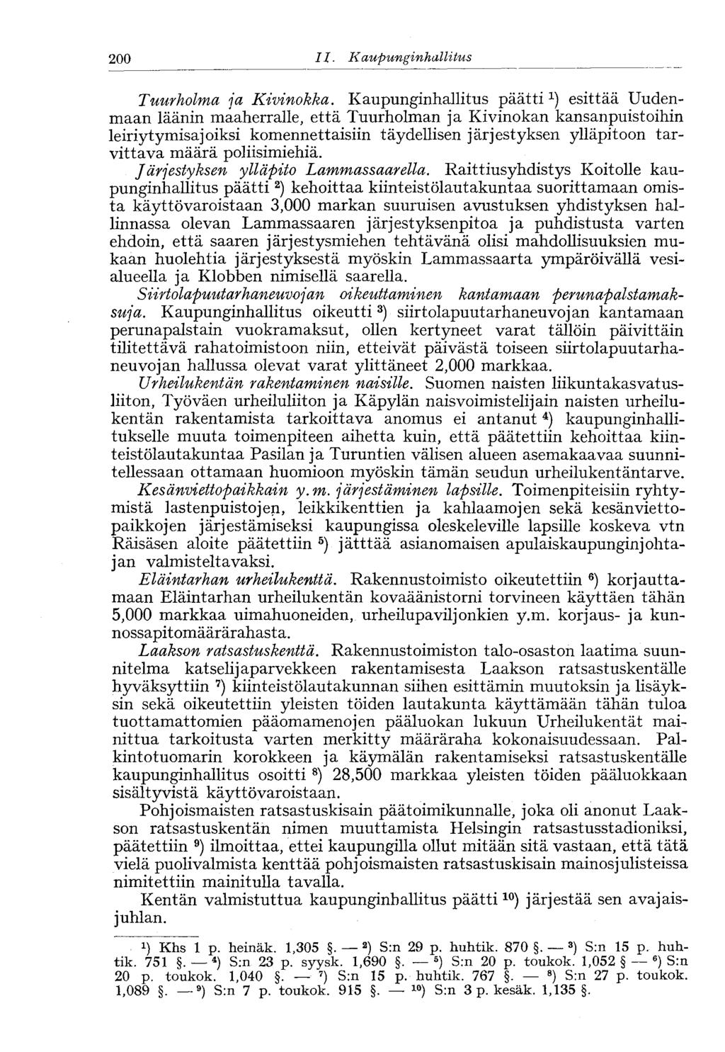 200 II. Kaupunginhallitus< 200 Tuurholma ja Kivinokka.