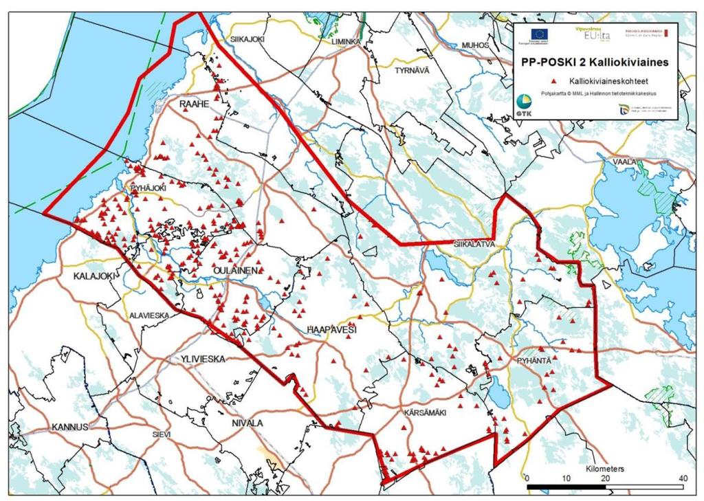 PP-Poski 1 projektin alueella on tällä hetkellä 763 kalliokiviaineskohdetta jotka jossain muodossa