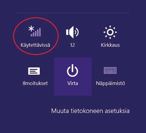 Windows 8 Vie hiiren kursori tietokoneen näytön oikeaan yläkulmaan. Valitse sen jälkeen rattaan kuva (asetukset). Valitse seuraavaksi kuuluvuuspalkit.