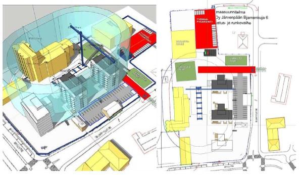 9 Kuva 4. 3D-aluesuunnitelma; perspektiivinäkymä ja 2D-näkymä (YTV 2012, osa 13, 14) 4.