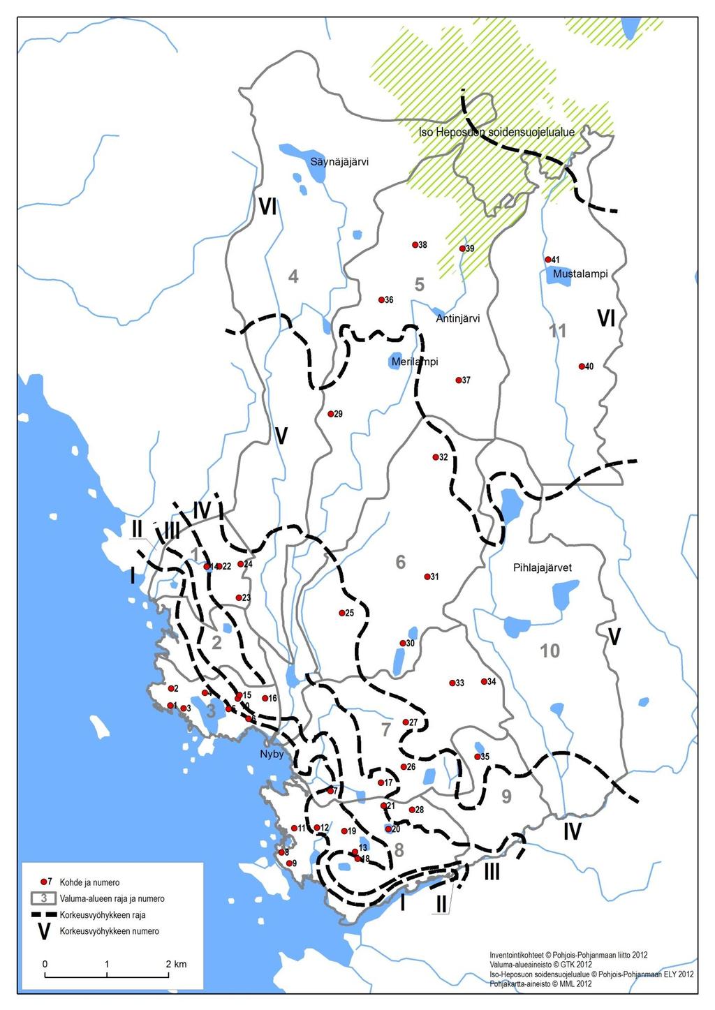 Kuva. Inventoitujen soiden sijoittuminen