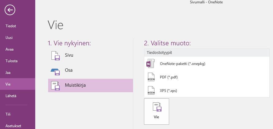 OneNotessa portfolion tms.