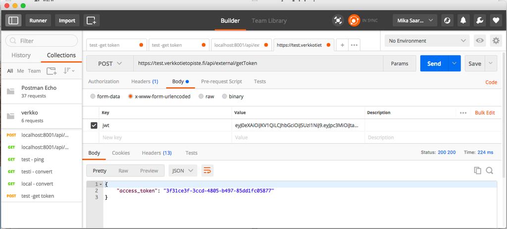 Täytä headers lista Key: Content-Type Value: application/x-www-form-urlencoded Kuva 2: