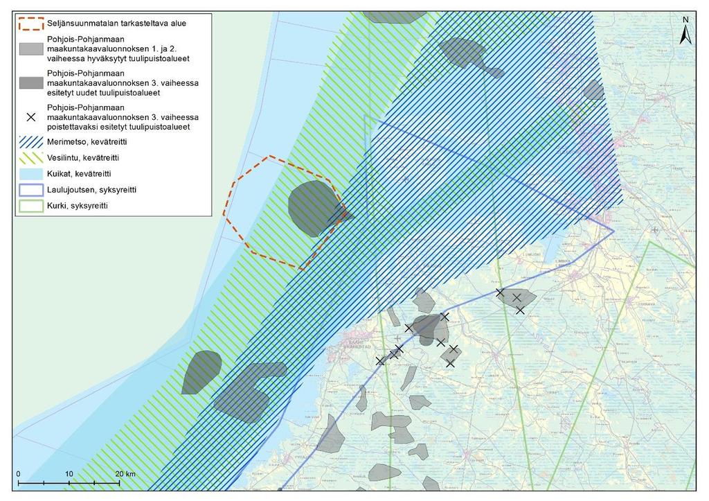 Seljänsuunmatalan merituulivoima-alueen selvitys 21 (23) Yhteisvaikutukset linnustoon Perämerellä avovesialueella runsaslukuisimmat muuttolintulajit tai lajiryhmät ovat kuikkalinnut, arktiset