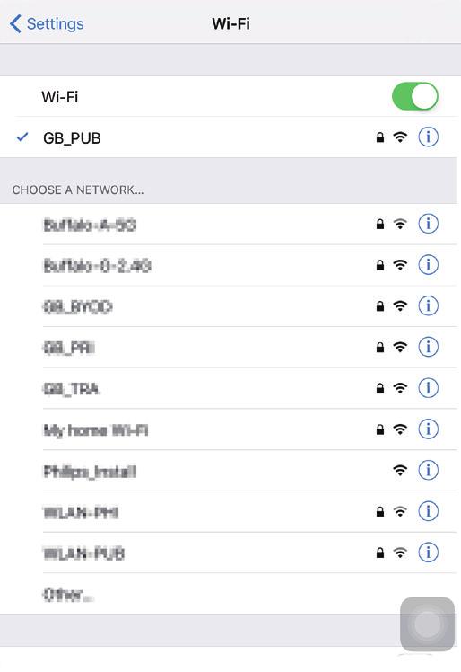 7 Varmista, että ios-laite on kytketty Philips_ Install-verkkoon ja siirry