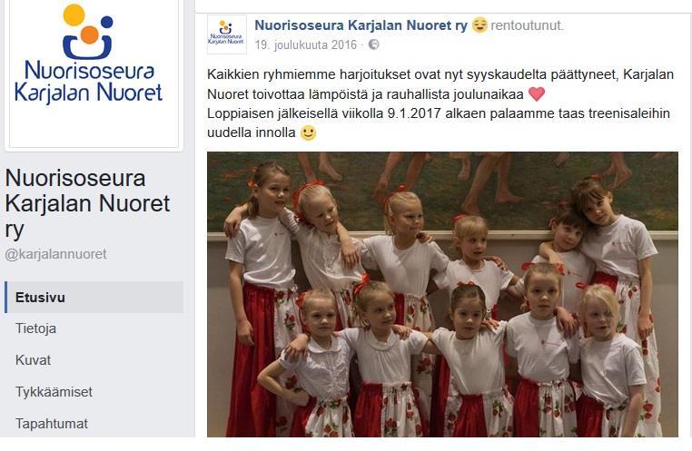 Karjalan Nuorten verkkosivut toimivat osoitteessa www.karjalannuoret.fi. Sivut pidetiin ajan tasalla ja niiden hakukoneoptimointia ja skaalautuvuutta mobiilikäyttäjille parannettiin vuonna 2016.