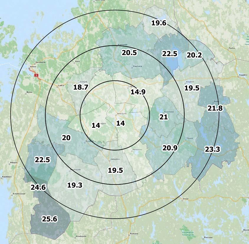 75+ osuus (%) väestöstä 2040