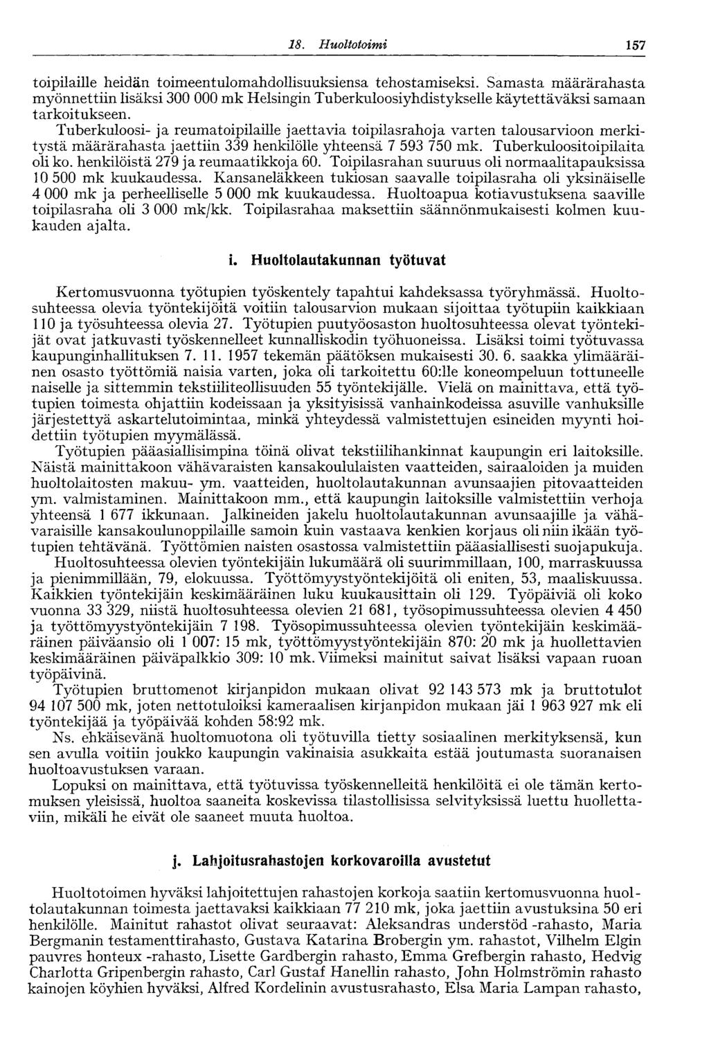 18. Huoltotoimi 157 toipilaille heidän toimeentulomahdollisuuksiensa tehostamiseksi.