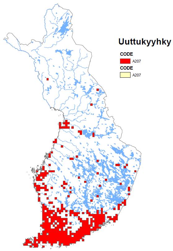 Lintudirektiivi; muutokset raportointiin Kartoilla esitetään vain esiintymisalueet = 10 x 10 km ruudut Ei esitetä