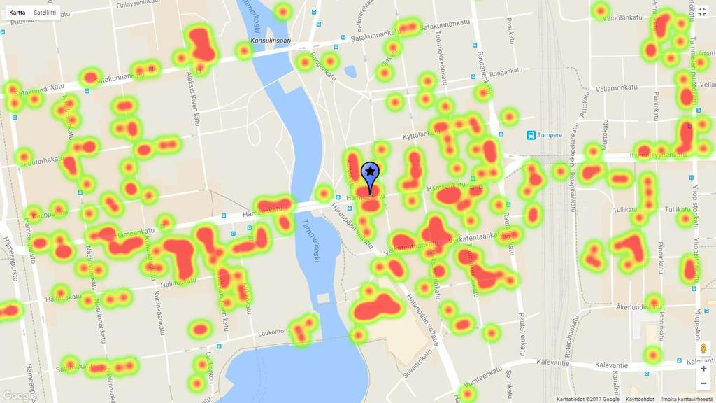 Vahvimpia ravintolakeskittymiä länsipuolella ovat Kauppahalli ja Finlaysonin alue sekä Hämeenkadun muutamat korttelit ja Keskustorin eteläosa.