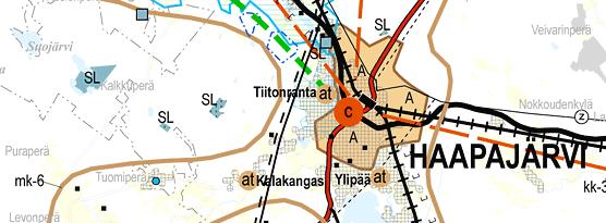 Voimassaolevassa maakuntakaavassa suunnittelualue sijoittuu taajamatoimintojen alueelle (A). Lisäksi suunnittelualue kuuluu mk-6 merkinnällä osoitettuun Kalajokilaakson alueeseen.