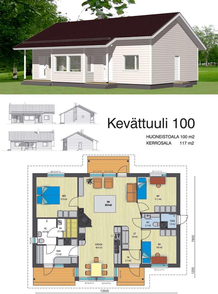 Kevättuuli 100 4 h + k Huoneistoala 100 m 2