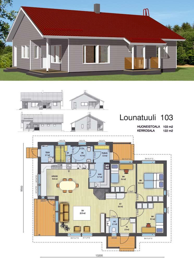 Lounatuuli 103 4 h + k Huoneistoala 103 m 2